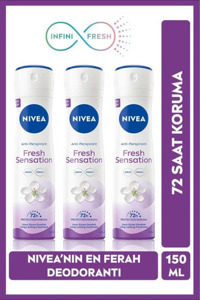 NIVEA Kadın Sprey Deodorant Fresh Sensation 150ml, 72 Saat Anti-perspirant Koruma, Uzun Süren Ferahlık ürün görseli 1