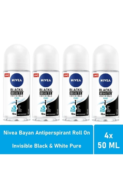 NIVEA Roll On Invisible Black White Pure 50 ml - 4'lü Avantaj Paketi ürün görseli 1