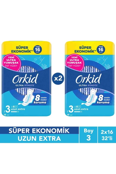 Orkid Ultra Uzun Extra (Boy 3) 16 Adet Süper Ekonomik Hijyenik Ped x2 ürün görseli 1