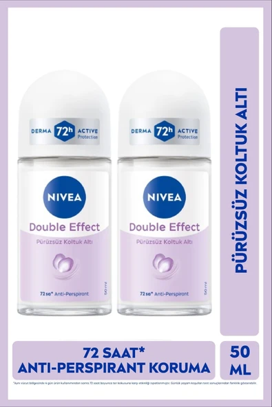 NIVEA Kadın Roll-on Deodorant Double Effect 50ml, 72 Saat Anti-perspirant Ter Koruması, X2 Adet ürün görseli 1