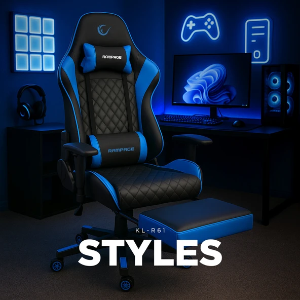 Rampage Styles KL-R61 Mavi/siyah Oyuncu Koltuğu ürün görseli 1