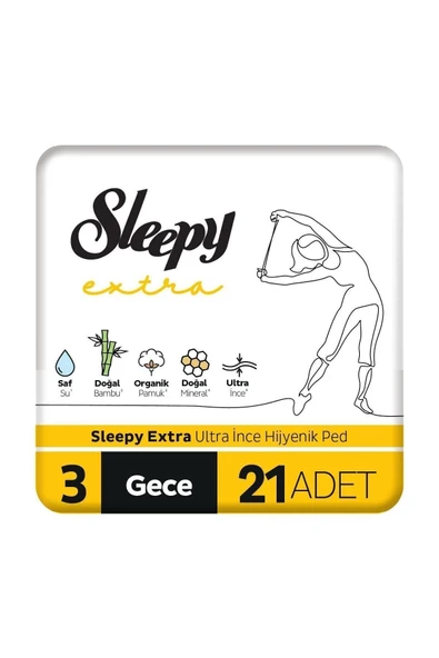 Sleepy Extra Ultra Ince Hijyenik Ped Gece 21 Adet Ped ürün görseli 1