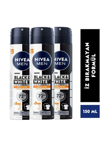NIVEA Men Anti-perspirant Black & White Invisible Güçlü Etki 72h Erkek Deodorant X 3 Adet ürün görseli 1