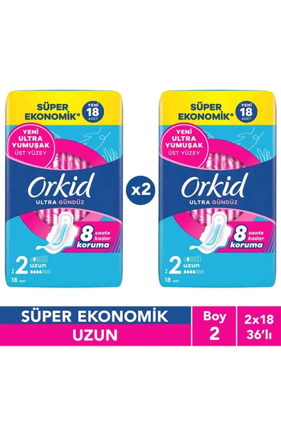 Orkid Ultra Uzun (Boy 2) 18 Adet Süper Ekonomik Hijyenik Ped x2 ürün görseli 1