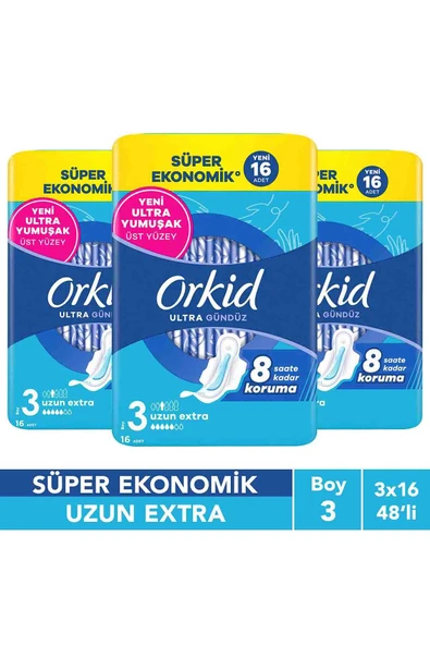 Orkid Ultra Uzun Extra (Boy 3) 16 Adet Süper Ekonomik Hijyenik Ped x3 ürün görseli 1