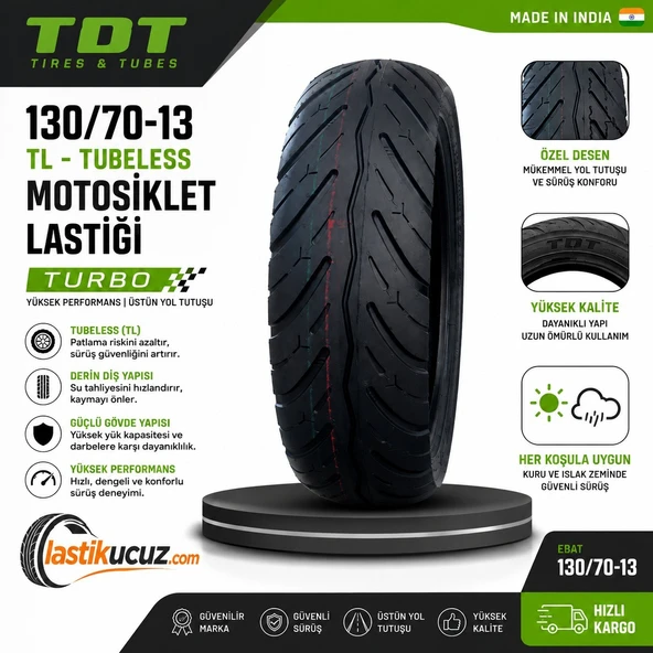 TDT 130/70-13 TL Turbo Motosiklet Lastiği (Üretim Tarihi:2026) ürün görseli 1