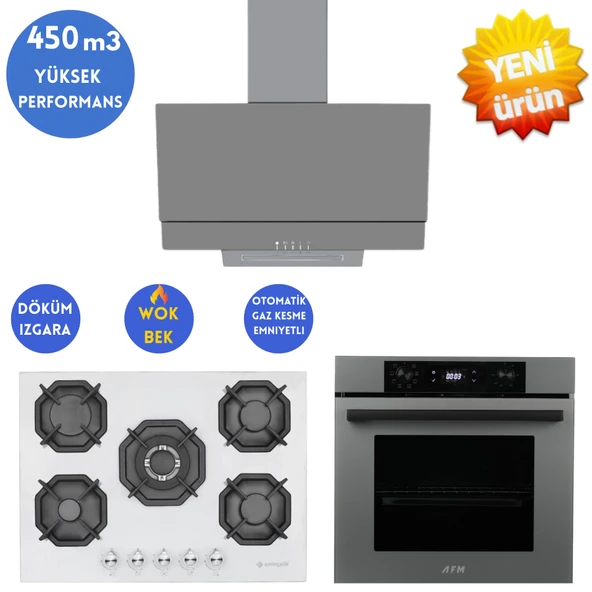 Eminçelik ve AFM TECH Marka/ NW  1'WOK Antrasit-Gri  Ankastre Set ( 22 386 Beyaz + FM7710 +FM3407) ürün görseli 1