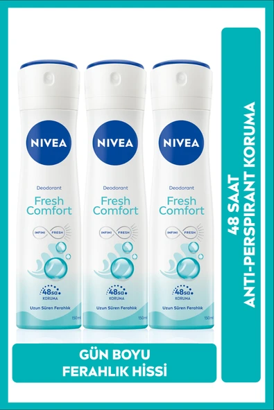 NIVEA Kadın Sprey Deodorant Fresh Comfort 48 Saat Koruma 150mlx3 ürün görseli 1