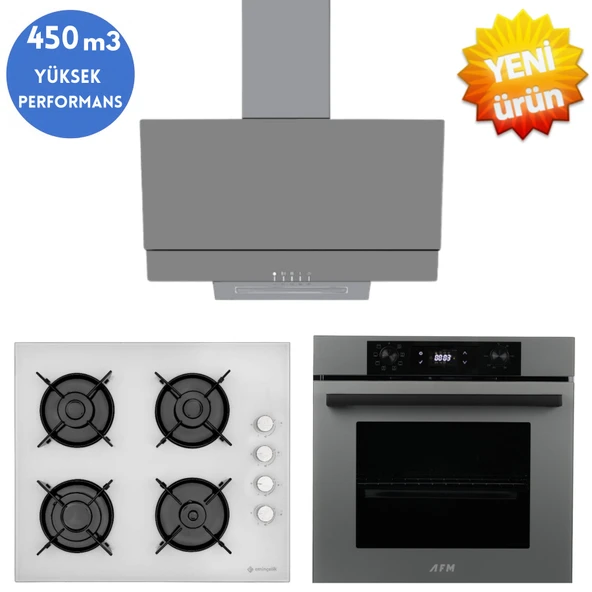Eminçelik ve AFM TECH Markalı / Dion Turbo Antrasit-Gri  Ankastre Set (12 226 Beyaz+ FM7710+FM3407) ürün görseli 1