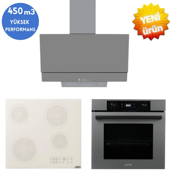 AFM Tech  REALO Dijit.Elektrikli Vitro. Antrasit-Gri  Ankastre Set ( V6-05 Beyaz + FM3407 + FM7710) ürün görseli 1