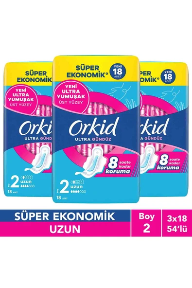 Orkid Ultra Uzun (Boy 2) 18 Adet Süper Ekonomik Hijyenik Ped x3 ürün görseli 1