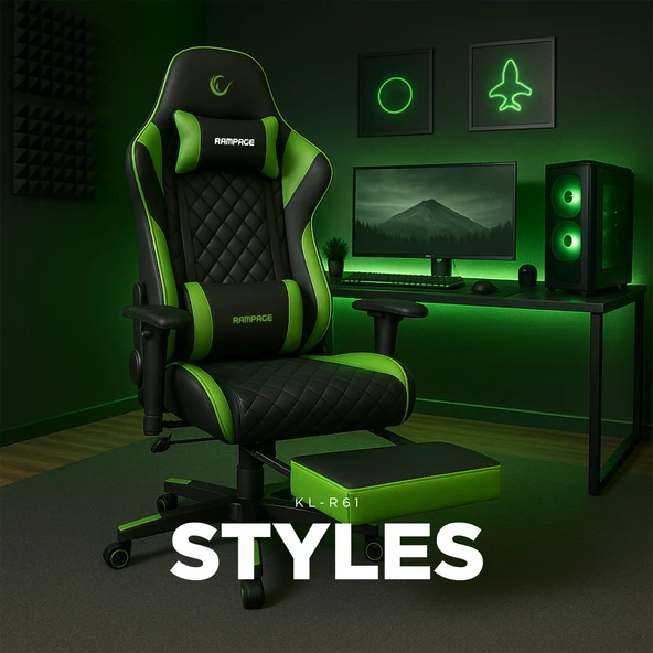 Rampage Styles KL-R61 Yeşil/siyah Oyuncu Koltuğu ürün görseli 1