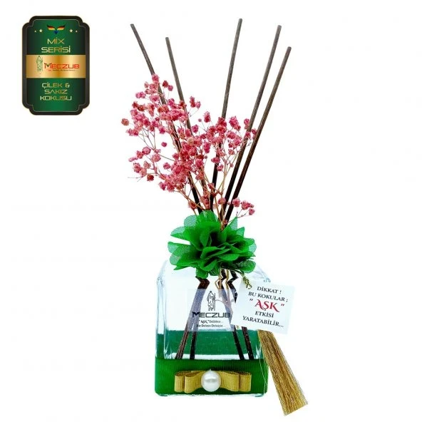 Aşk-ı Sermest Toptan Meczub Mix Serisi Çilek & Sakız Kokulu 10 x 200 ml küp Şişe Bambu Çubuklu Ortam Kokusu Reed Diffuser Oda Kokusu ürün görseli 1