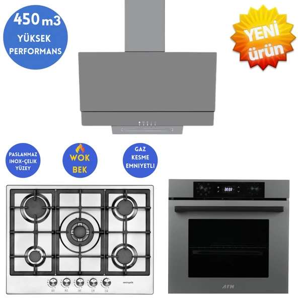 Eminçelik ve AFM TECH Markalı / GRIE  Antrasit-Gri  Ankastre Set ( 22 380 İnox + FM7710 + FM3407 ) ürün görseli 1