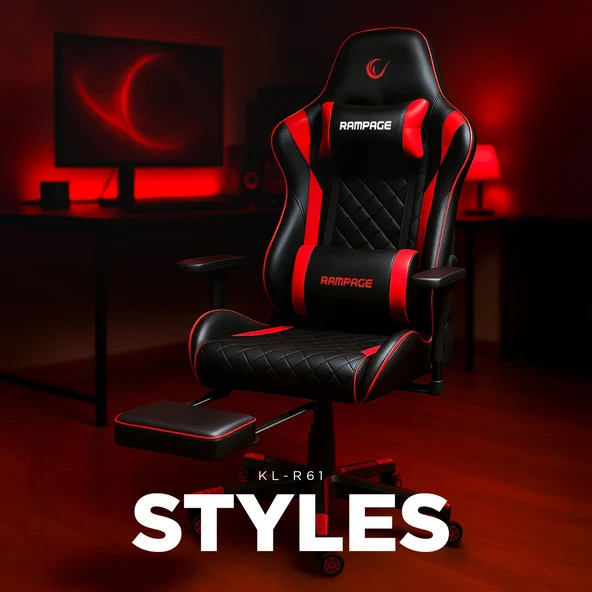 Rampage STYLES KL-R61 Kırmızı/Siyah Oyuncu Koltuğu ürün görseli 1