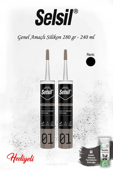 Selsil Siyah Renk Genel Amaçlı Silikon 2 adet ve ROSIE ürün görseli 1