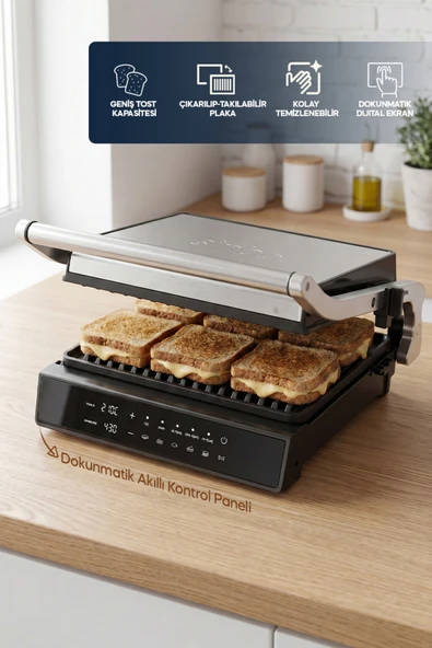 Sinbo SSM-2596 Dijital Ekranlı Sıcaklık ve Zaman Göstergeli Döküm Izgara ve Tost Makinesi 2000w ürün görseli 1