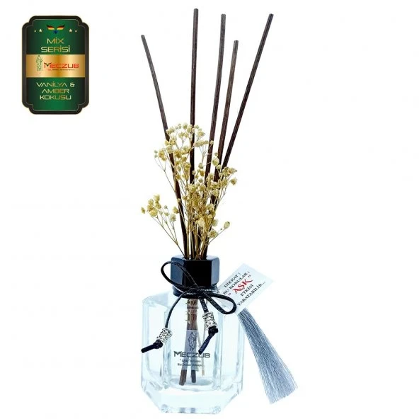 Aşk-ı Sermest Toptan Meczub Mix Serisi Vanilya & Amber Kokulu 10 x 120 ml Köşeli Şişe Bambu Çubuklu Ortam Kokusu Reed Diffuser Oda Kokusu ürün görseli 1
