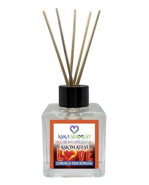 Aşk-ı Sermest Toptan Aşk'ın Ateşi Çiçek Aromalı Bambu Çubuklu Oda Kokusu Reed Diffuser Ortam Kokusu Parfüm,  Küp Şişe, 60 mL, 5 Adet ürün görseli 1