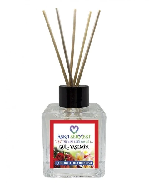 Aşk-ı Sermest Toptan Rochass Çiçek Aromalı Bambu Çubuklu Oda Kokusu Reed Diffuser Ortam Kokusu Parfüm,  Küp Şişe, 60 mL, 10 Adet ürün görseli 1