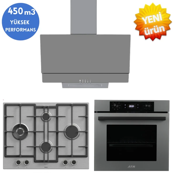 AFM tech ve Ferre Markalı / Grive Antrasit-Gri Ankastre Set (ED071-WFA 1'WOK İnox +FM3407 + FM7710) ürün görseli 1
