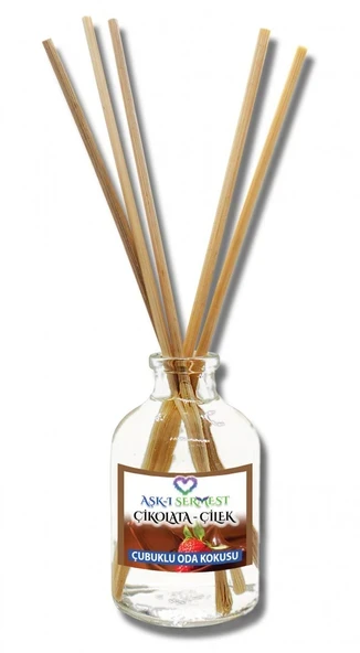 Aşk-ı Sermest Toptan Çikolata&Sakız Aromalı Bambu Çubuklu Oda Kokusu Reed Diffuser Ortam Kokusu Parfüm, Oval Şişe, 50 mL , 10 Adet ürün görseli 1