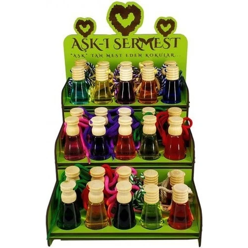 Koku Hanem Toptan Aşk-I Sermest Yeşil Ahşap Standlı 90 Adet 12 ml Afrodizyak Araç Parfümü Oto Araba Kokusu ürün görseli 1