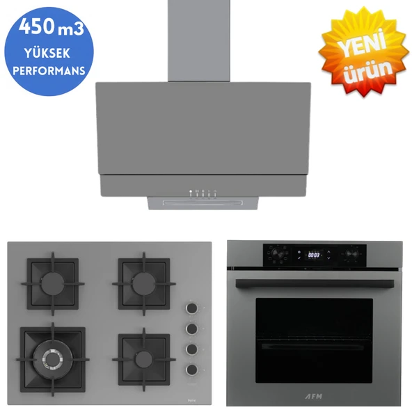 AFM tech ve Ferre Markalı / Gruse Antrasit-Gri Ankastre Set ( SC408 -WFA 1'WOK  + FM3407 + FM7710 ) ürün görseli 1