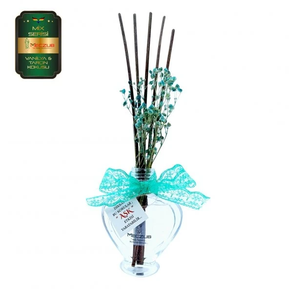 Aşk-ı Sermest Toptan Meczub Mix Serisi Vanilya & Tarçın Kokulu 5 x 60 ml Kalp Şişe Bambu Çubuklu Ortam Kokusu Reed Diffuser Oda Kokusu ürün görseli 1
