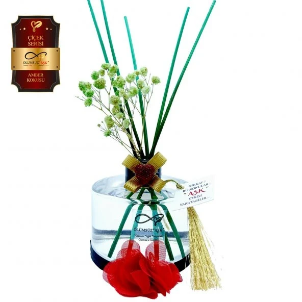 Aşk-ı Sermest Toptan Ölümsüz Aşk Çiçek Serisi Amber Kokulu 10 x 200 ml Silindir Şişe Bambu Çubuklu Ortam Kokusu Reed Diffuser Oda Kokusu ürün görseli 1