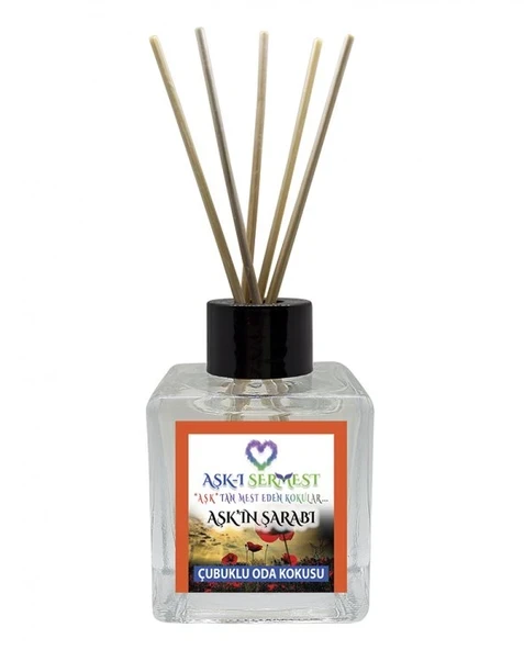 Aşk-ı Sermest Toptan Aşkın Şarabı Çiçek Aromalı Bambu Çubuklu Oda Kokusu Reed Diffuser Ortam Kokusu Parfüm,  Küp Şişe, 60 mL, 5 Adet ürün görseli 1