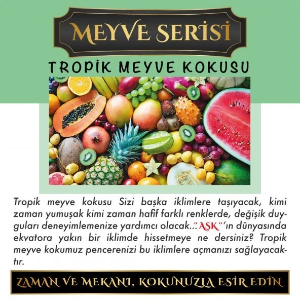 Aşk-ı Sermest Toptan Meczub Meyve Serisi Tropik Meyve Kokulu 10 x 12 ml Elma Şişe Oto Kokusu ürün görseli 1