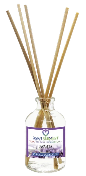 Aşk-ı Sermest Toptan Lavanta Aromalı Bambu Çubuklu Oda Kokusu Reed Diffuser Ortam Kokusu Parfüm, Oval Şişe, 50 mL, 10 Adet ürün görseli 1