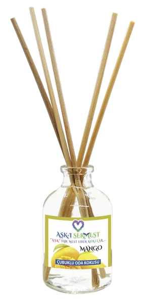 Aşk-ı Sermest Toptan Mango Aromalı Bambu Çubuklu Oda Kokusu Reed Diffuser Ortam Kokusu Parfüm, Oval Şişe, 50 mL, 10 Adet ürün görseli 1