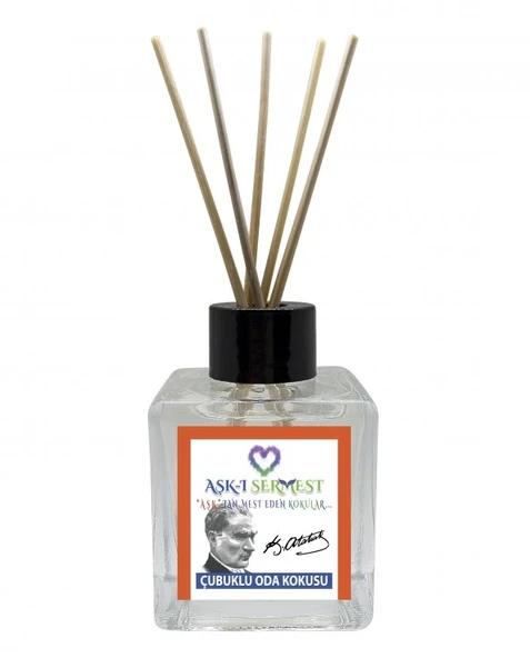 Aşk-ı Sermest Toptan Kemal Atatürk Baskılı Çiçek Aromalı Bambu Çubuk Oda Kokusu Parfüm, Küp Şişe,60 mL,5 Ad ürün görseli 1