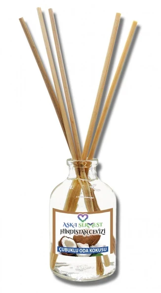 Aşk-ı Sermest Toptan Hindistan Cevizi Aromalı Bambu Çubuklu Oda Kokusu Reed Diffuser Ortam Kokusu Parfüm, Oval Şişe, 50 mL , 10 Adet ürün görseli 1