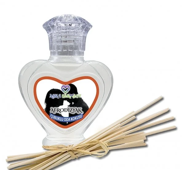Aşk-ı Sermest Toptan Afrodiziyak Etkili Çiçek Aromalı Bambu Çubuk Oda Kokusu Parfüm, Kalp Şişe, 60 mL, 5 Ad ürün görseli 1