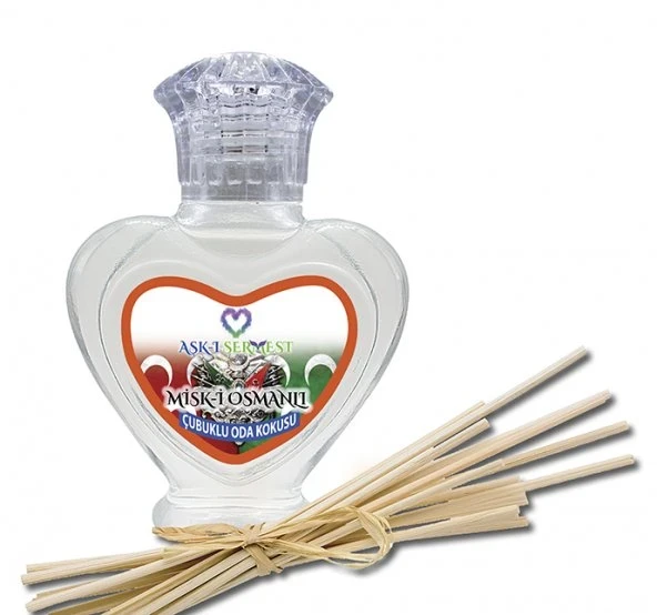 Aşk-ı Sermest Toptan Misk-i Osmanlı Çiçek Aromalı Bambu Çubuklu Oda Kokusu Reed Diffuser Ortam Kokusu Parfüm, Kalp Şişe, 60 mL, 10 Ad ürün görseli 1