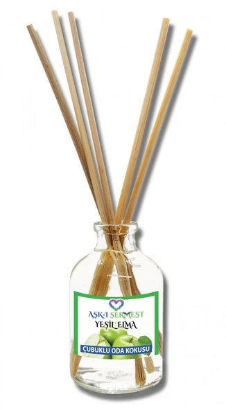 Aşk-ı Sermest Toptan Yeşil Elma Aromalı Bambu Çubuklu Oda Kokusu Reed Diffuser Ortam Kokusu Parfüm, Oval Şişe, 100 mL, 5 Adet ürün görseli 1