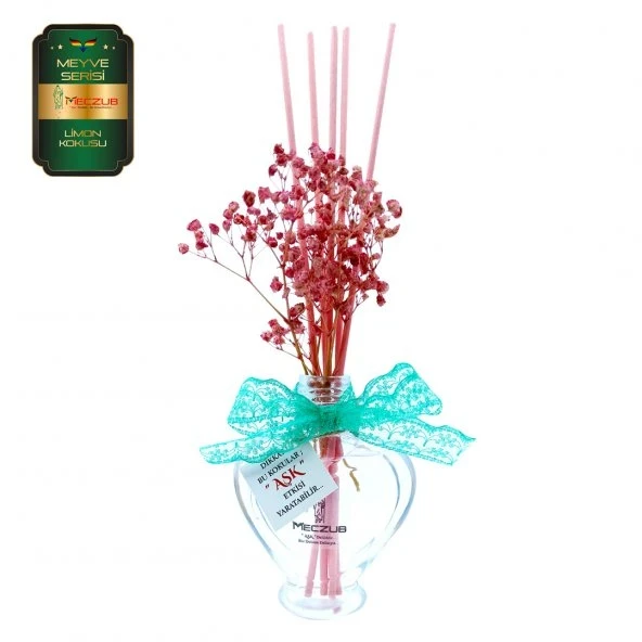 Aşk-ı Sermest Toptan Meczub Meyve Serisi Limon Kokulu 5 x 60 ml Kalp Şişe Bambu Çubuklu Ortam Kokusu Reed Diffuser Oda Kokusu ürün görseli 1