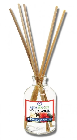 Aşk-ı Sermest Toptan Vanilya&Amber Aromalı Bambu Çubuklu Oda Kokusu Reed Diffuser Ortam Kokusu Parfüm, Oval Şişe, 50 mL , 5 Adet ürün görseli 1