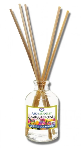 Aşk-ı Sermest Toptan Bahar Esintisi Aromalı Bambu Çubuklu Oda Kokusu Reed Diffuser Ortam Kokusu Parfüm, Oval Şişe, 100 mL, 5 Adet ürün görseli 1