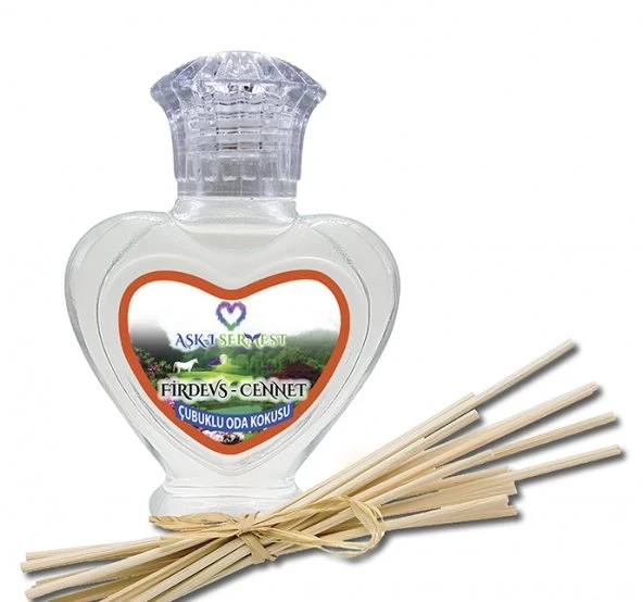 Aşk-ı Sermest Toptan Firdevs Cennet Çiçek Aromalı Bambu Çubuklu Oda Kokusu Reed Diffuser Ortam Kokusu Parfüm, Kalp Şişe, 60 mL, 5 Adet ürün görseli 1
