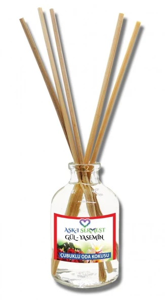 Aşk-ı Sermest Toptan Gül&Yasemin Aromalı Bambu Çubuklu Oda Kokusu Reed Diffuser Ortam Kokusu Parfüm, Oval Şişe, 50 mL , 5 Adet ürün görseli 1