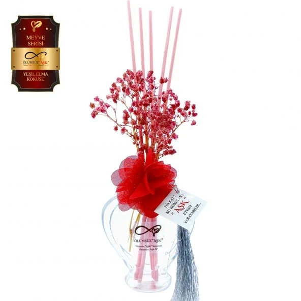 Aşk-ı Sermest Toptan Ölümsüz Aşk Meyve Serisi Yeşil Elma Kokulu 5 x 60 ml Kalp Şişe Bambu Çubuklu Ortam Kokusu Reed Diffuser Oda Kokusu ürün görseli 1