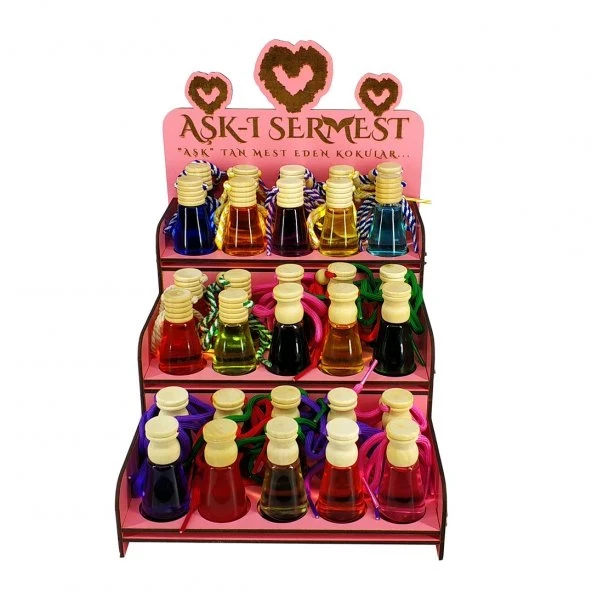 Aşk-ı Sermest Toptan Pembe Ahşap Standlı 30 Adet 8 ML Çiçek Bahçesi Kokulu Oto Kokusu Araç Araba Parfümü ürün görseli 1