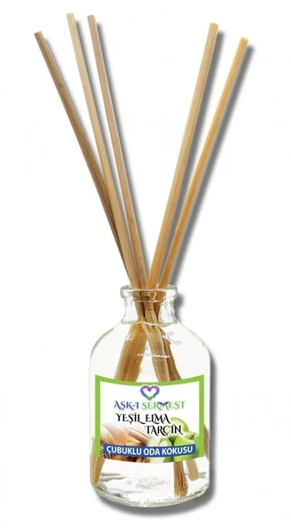 Aşk-ı Sermest Toptan Yeşil Elma&Tarçın Aromalı Bambu Çubuklu Oda Kokusu Reed Diffuser Ortam Kokusu Parfüm, Oval Şişe, 100 mL, 10 Adet ürün görseli 1