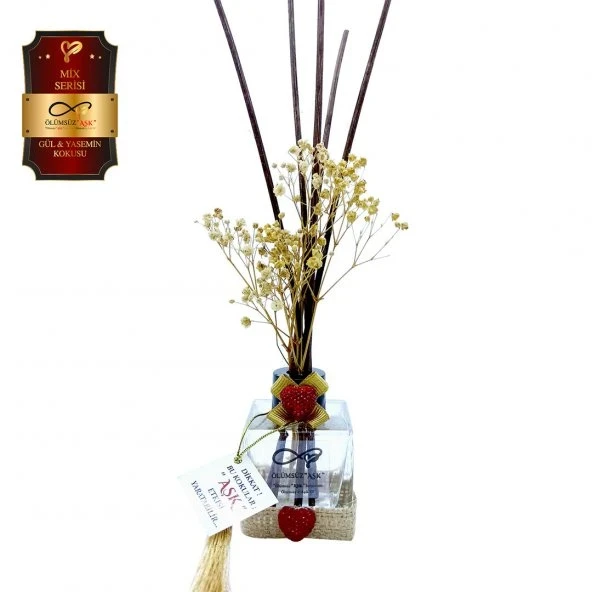 Aşk-ı Sermest Toptan Ölümsüz Aşk Mix Serisi Gül & Yasemin Kokulu 10 x 60 ml küp Şişe Bambu Çubuklu Ortam Kokusu Reed Diffuser Oda Kokusu ürün görseli 1