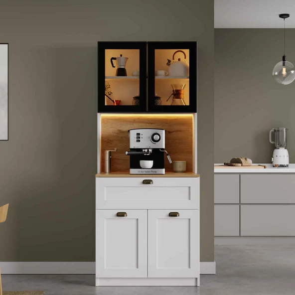 Nero Solo Kahve Köşesi Alüminyum Çerçeveli Cam Kapaklı LED Aydınlatmalı 190 x 80 cm ürün görseli 1