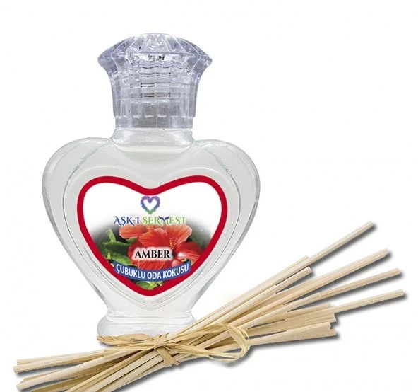 Aşk-ı Sermest Toptan Hindistan Cevizi&Yasemin Aromalı Bambu Çubuk Oda Kokusu Parfüm, Kalp Şişe, 60ml, 10 Ad ürün görseli 1